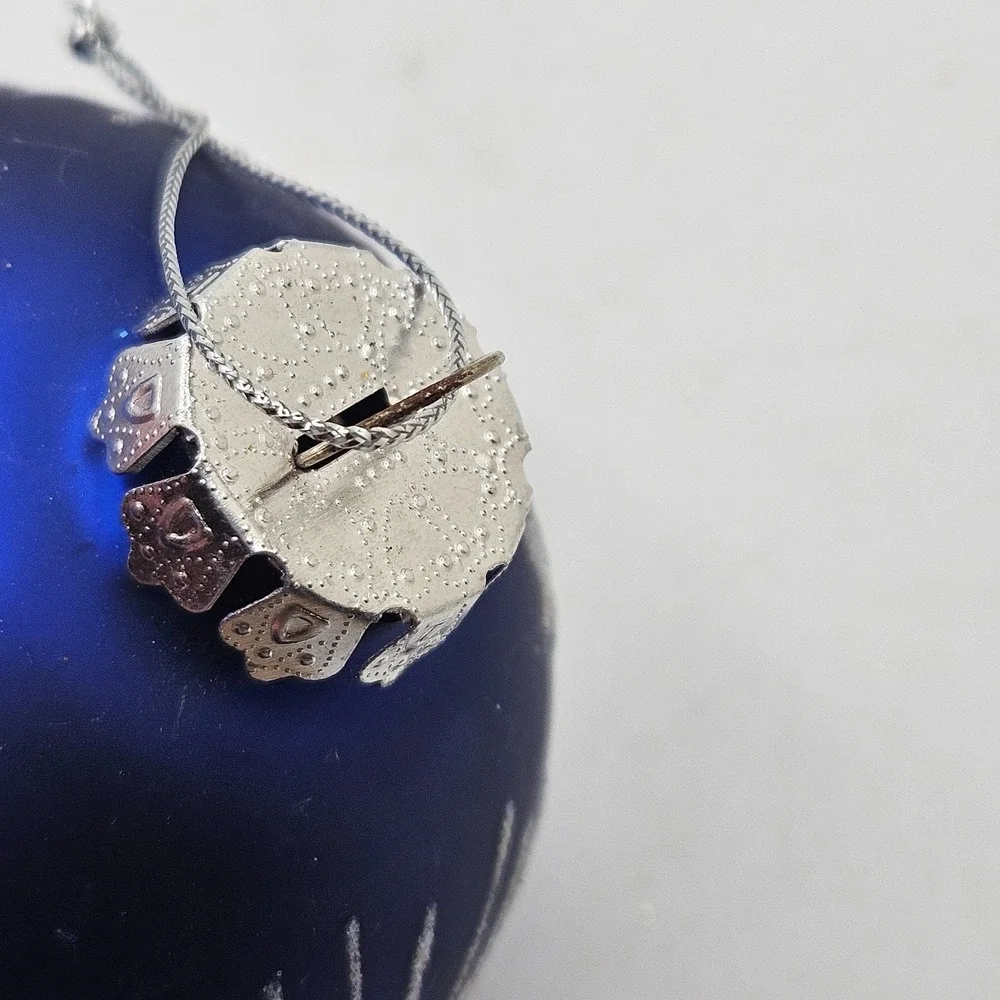 Vintage Blue Glass Christmas Ball Ornament Glitter Starburst‎ Purple Jewel